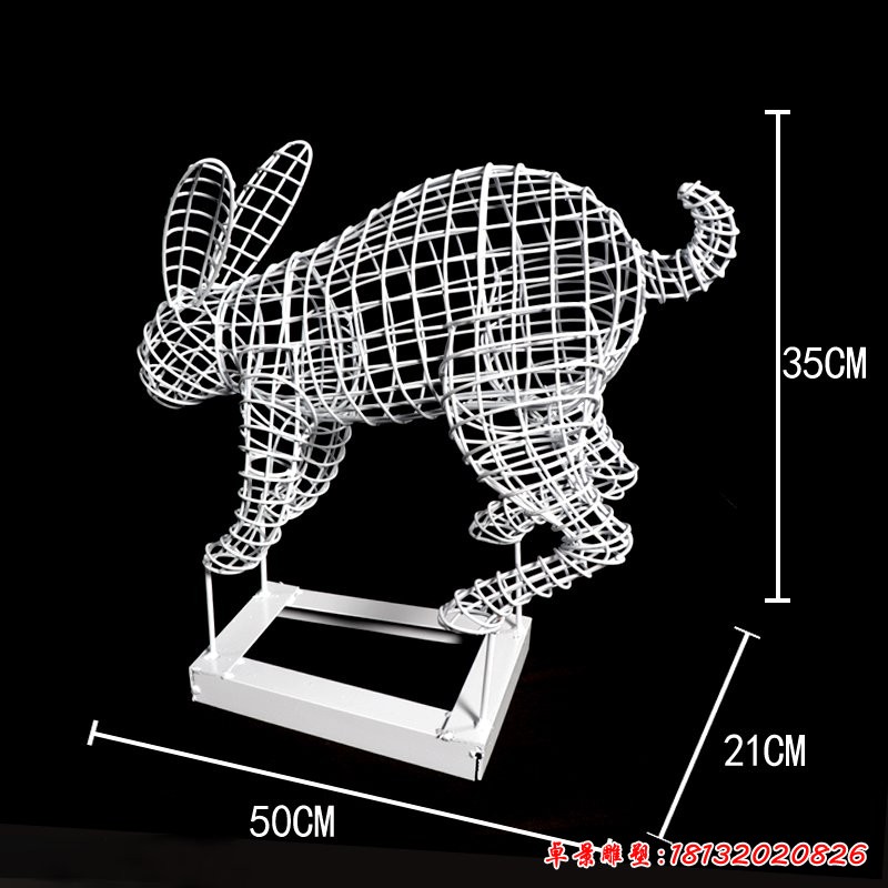 跳跃的不锈钢镂空兔子雕塑 (4)